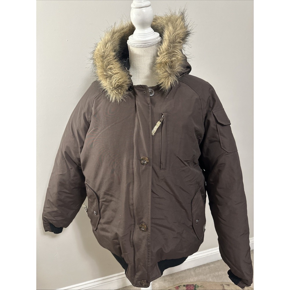 Woolrich Parka Down Faux Fur Hood Women XL Chocolate Brown